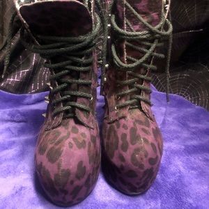 Bettie Page Belladonna purple spiked booties. Size 9. New.